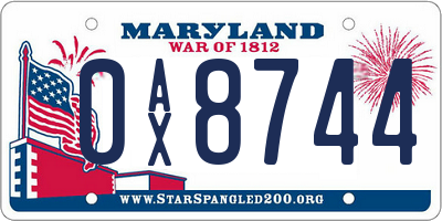 MD license plate 0AX8744