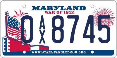 MD license plate 0AX8745