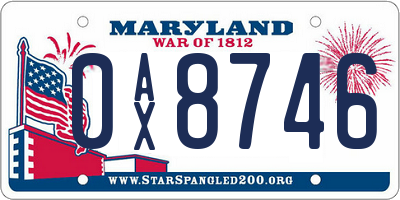 MD license plate 0AX8746