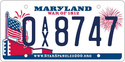 MD license plate 0AX8747