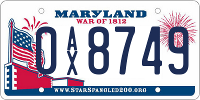 MD license plate 0AX8749