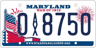 MD license plate 0AX8750