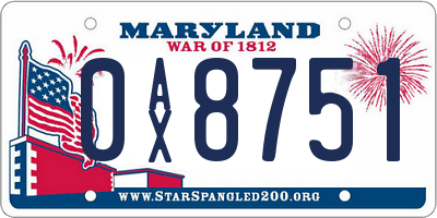 MD license plate 0AX8751