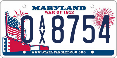 MD license plate 0AX8754