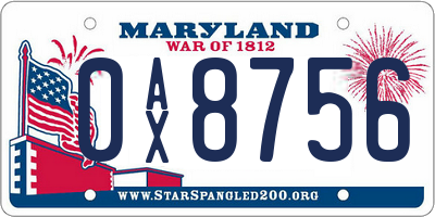 MD license plate 0AX8756