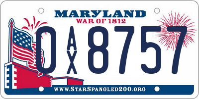 MD license plate 0AX8757