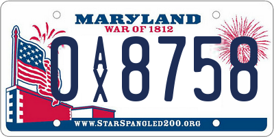 MD license plate 0AX8758