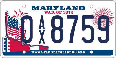 MD license plate 0AX8759