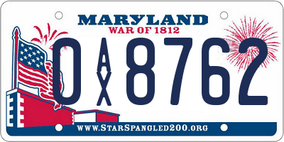 MD license plate 0AX8762
