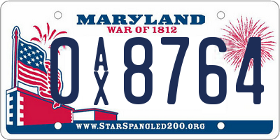 MD license plate 0AX8764