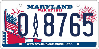 MD license plate 0AX8765
