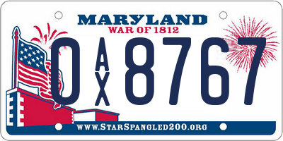 MD license plate 0AX8767