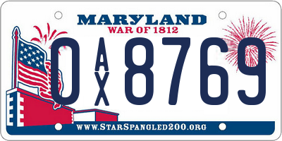 MD license plate 0AX8769