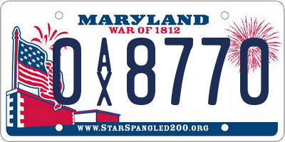 MD license plate 0AX8770
