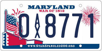 MD license plate 0AX8771