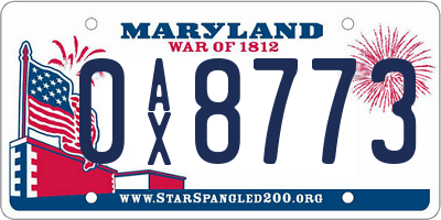 MD license plate 0AX8773