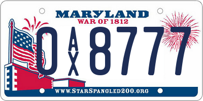 MD license plate 0AX8777