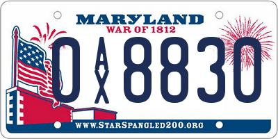 MD license plate 0AX8830
