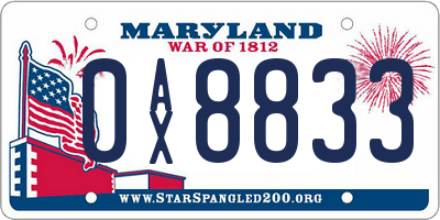MD license plate 0AX8833