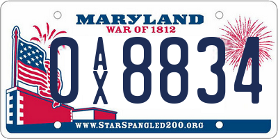 MD license plate 0AX8834