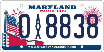 MD license plate 0AX8838