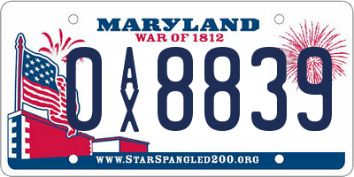 MD license plate 0AX8839