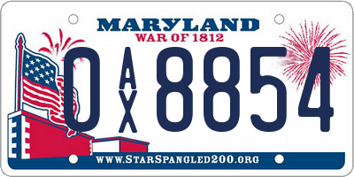 MD license plate 0AX8854