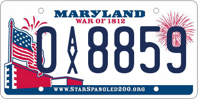 MD license plate 0AX8859