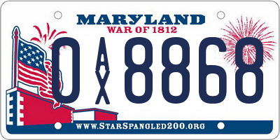 MD license plate 0AX8868