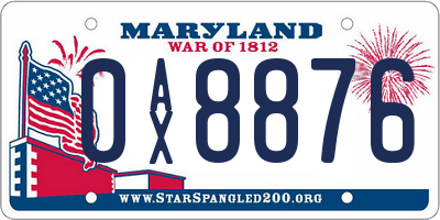 MD license plate 0AX8876