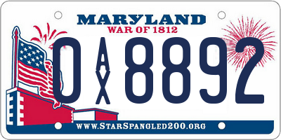 MD license plate 0AX8892