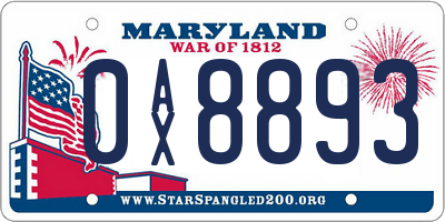 MD license plate 0AX8893