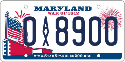 MD license plate 0AX8900