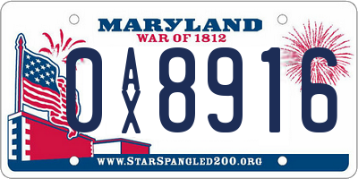 MD license plate 0AX8916