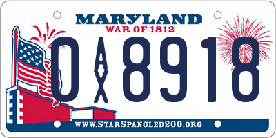 MD license plate 0AX8918