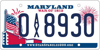 MD license plate 0AX8930