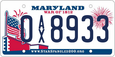 MD license plate 0AX8933