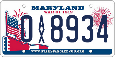 MD license plate 0AX8934