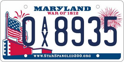 MD license plate 0AX8935