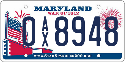 MD license plate 0AX8948