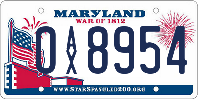 MD license plate 0AX8954