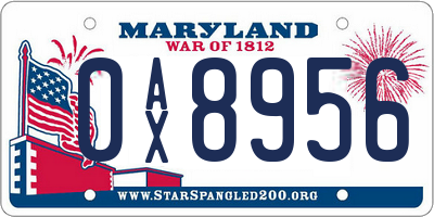 MD license plate 0AX8956