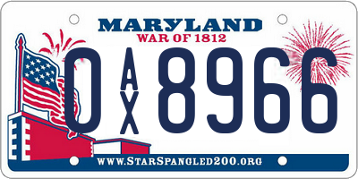 MD license plate 0AX8966
