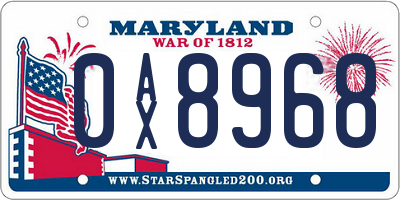 MD license plate 0AX8968