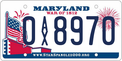 MD license plate 0AX8970