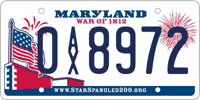MD license plate 0AX8972