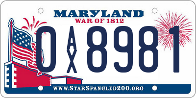 MD license plate 0AX8981