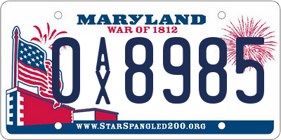 MD license plate 0AX8985