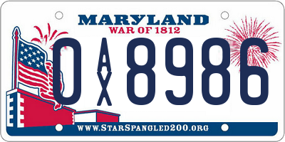 MD license plate 0AX8986