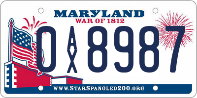 MD license plate 0AX8987